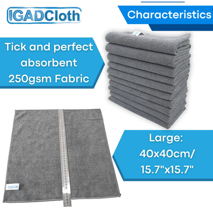 IGADCloth Grey Microfiber Sets, Cleaning Cloths 40x40cm 250gsm + 1 Free Glass Cloth by IGADCloth