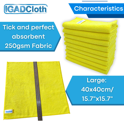 IGADCloth Yellow Microfiber Sets, Cleaning Cloths 40x40cm 250gsm + 1 Free Glass Cloth by IGADCloth