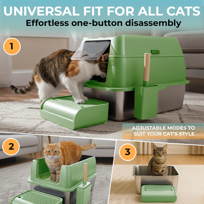 IGAD XXL Stainless Steel Cat Litter Box – High Sides, Non-Stick, Easy Clean, Odour Control, Removable Lid & Scoop (Green) by IGAD