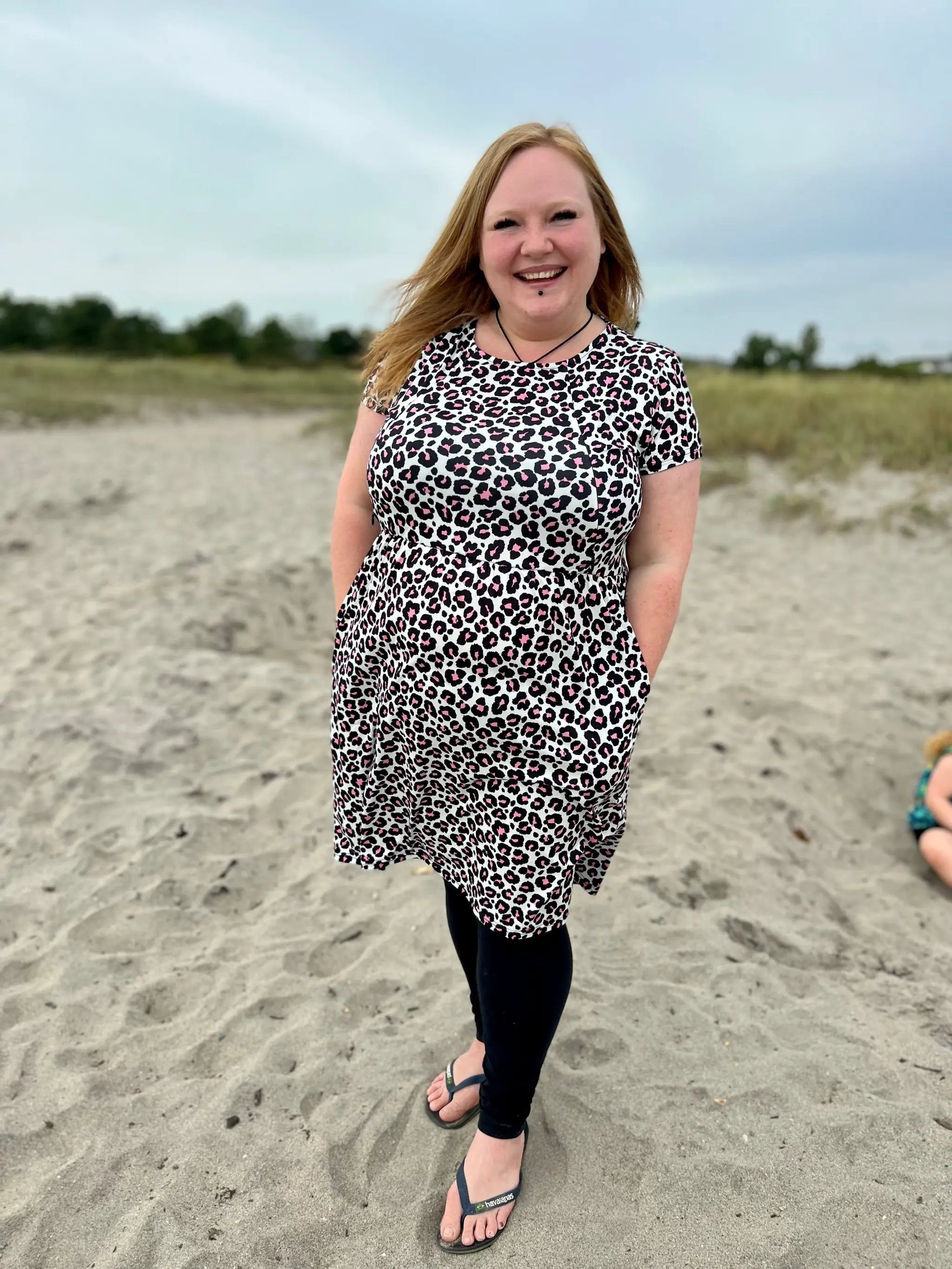 The Knee Length Breastfeeding Dress - Lizzie Leopard Pink by Stylish Mum
