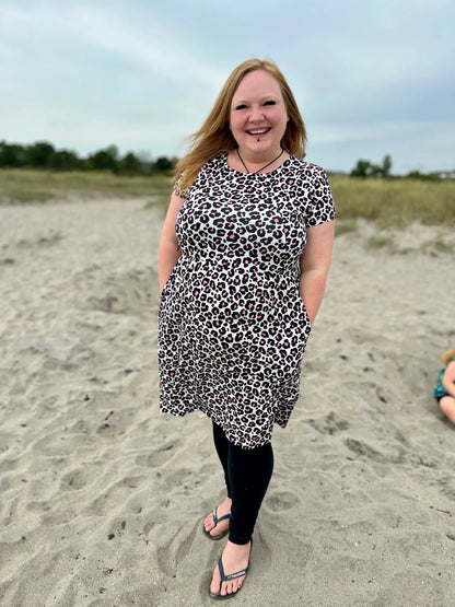 The Knee Length Breastfeeding Dress - Lizzie Leopard Pink by Stylish Mum