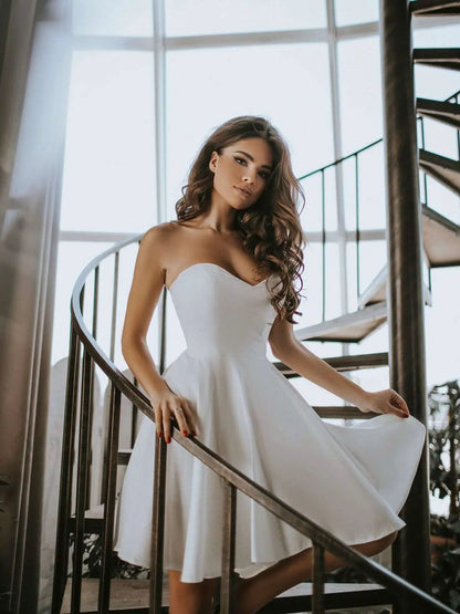 Short Wedding Dress Corset | A-Line Circle Skirt | Off Shoulder | GLOWSYOU by GLOWSYOU Women’s Fashion