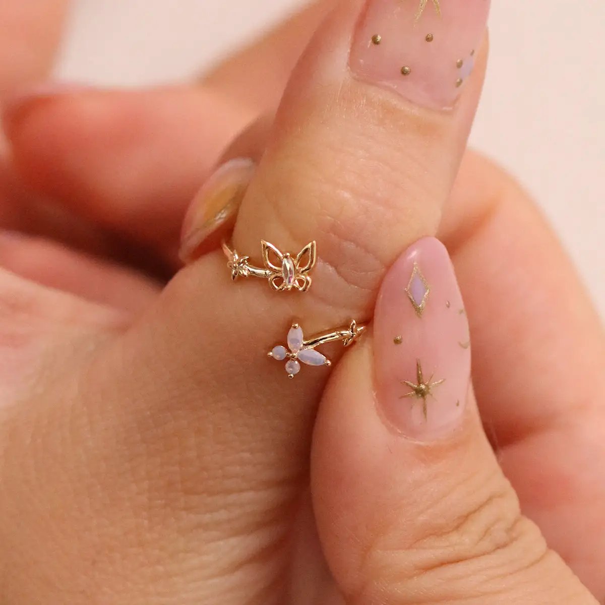 Smoky topaz moonstone butterfly ring by Nabi London