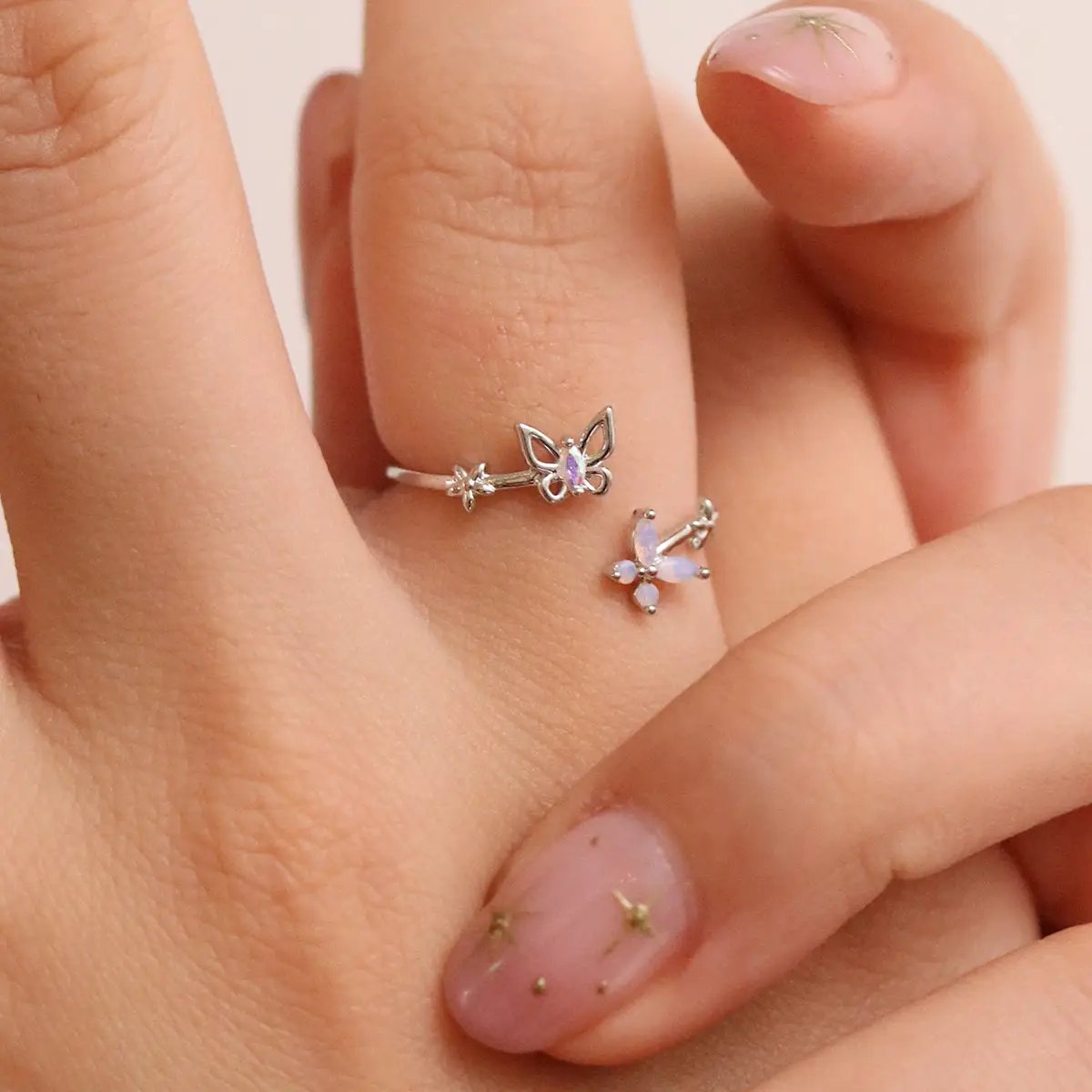 Smoky topaz moonstone butterfly ring by Nabi London