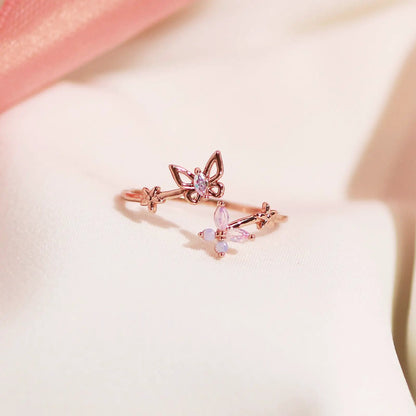 Smoky topaz moonstone butterfly ring by Nabi London