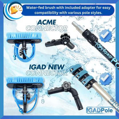 IGADPole 10"(25cm) Soft Bristle Water-Fed Brush Only, 30ft(10m) Long Light Hose, ACME and IGAD new Connector compatible (no pole included) by IGADPole