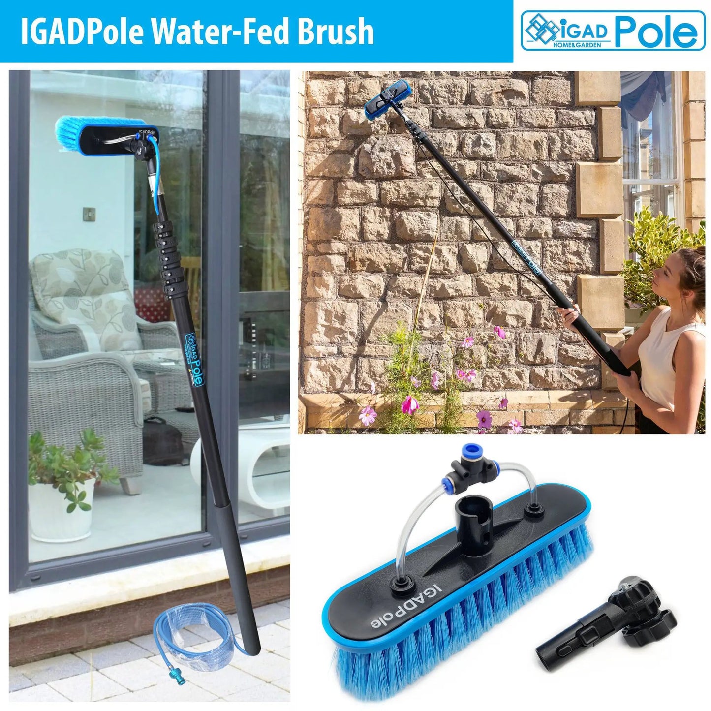IGADPole 2023 10"(25cm) Water Fed Brush Head replacement, fed Tee and angle connector by IGADPole