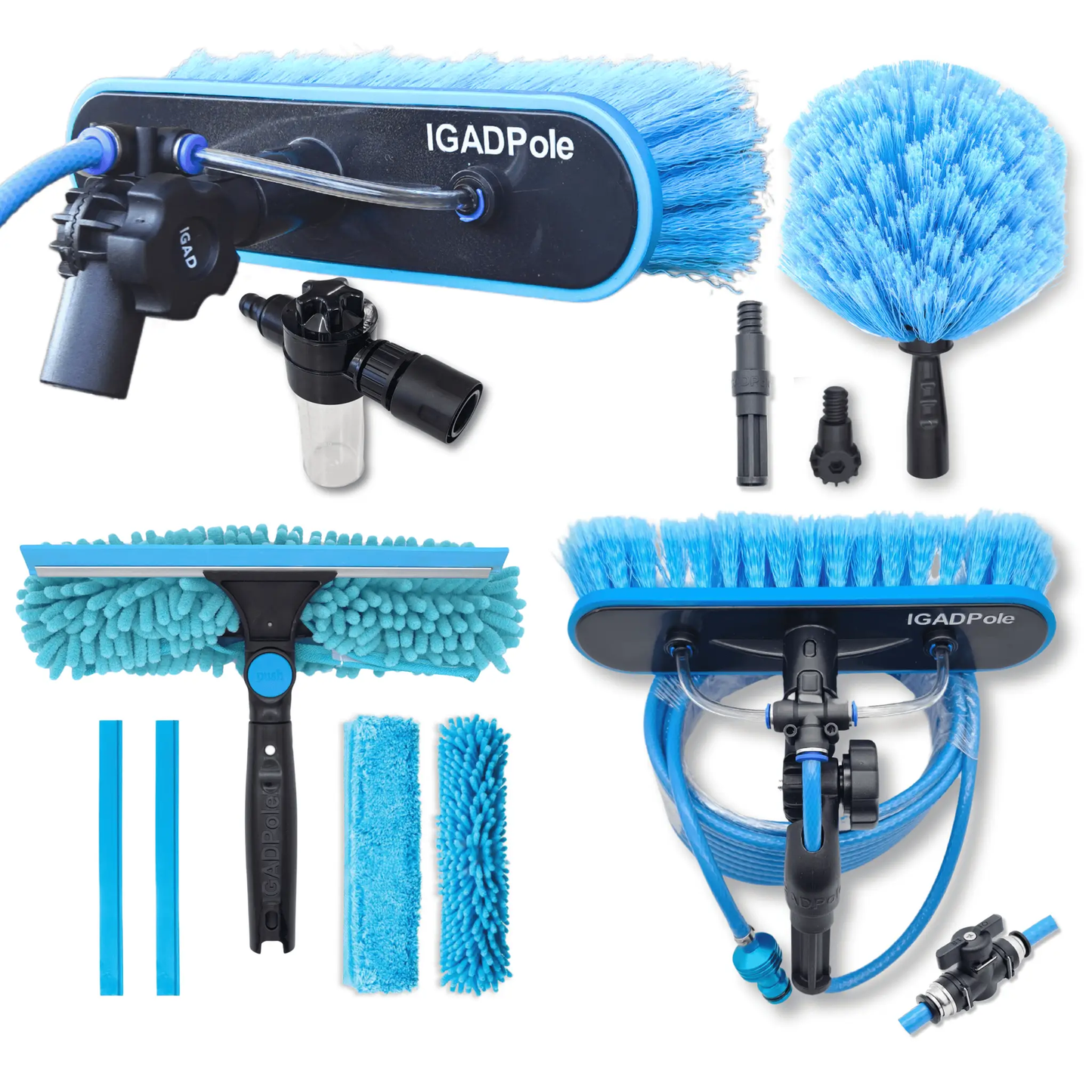 IGADPole Water-fed Brush, Cobweb Duster and 10"(25cm) Squeegee (No Pole Included) by IGADPole