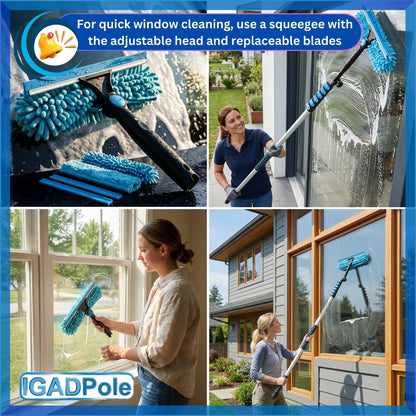 IGADPole 7m (24ft) Washing Kit: Water-fed Brush, Cobweb Duster and 10” Squeegee and Soap Dispenser, with 6-Stage Telescoping Pole 5-24ft (7m) Pole by IGADPole