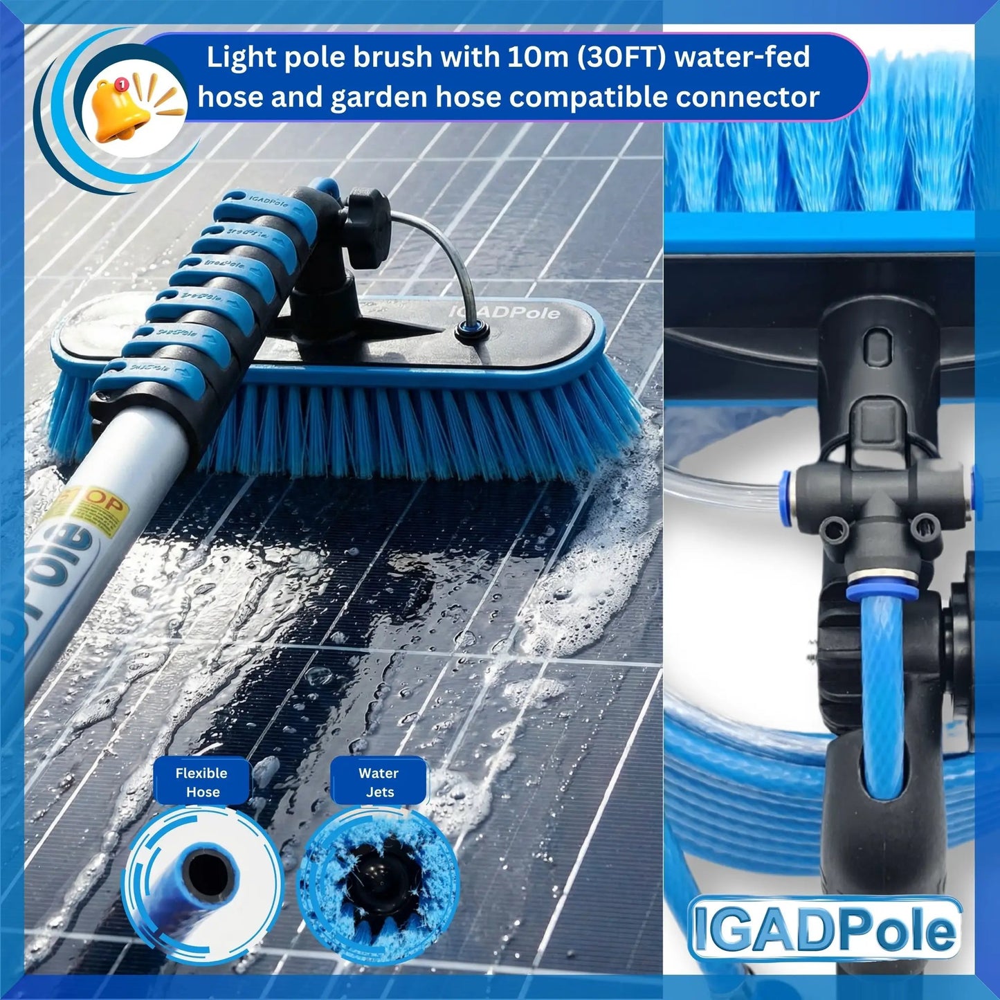 IGADPole 7m (24ft) Washing Kit: Water-fed Brush, Cobweb Duster and 10” Squeegee and Soap Dispenser, with 6-Stage Telescoping Pole 5-24ft (7m) Pole by IGADPole