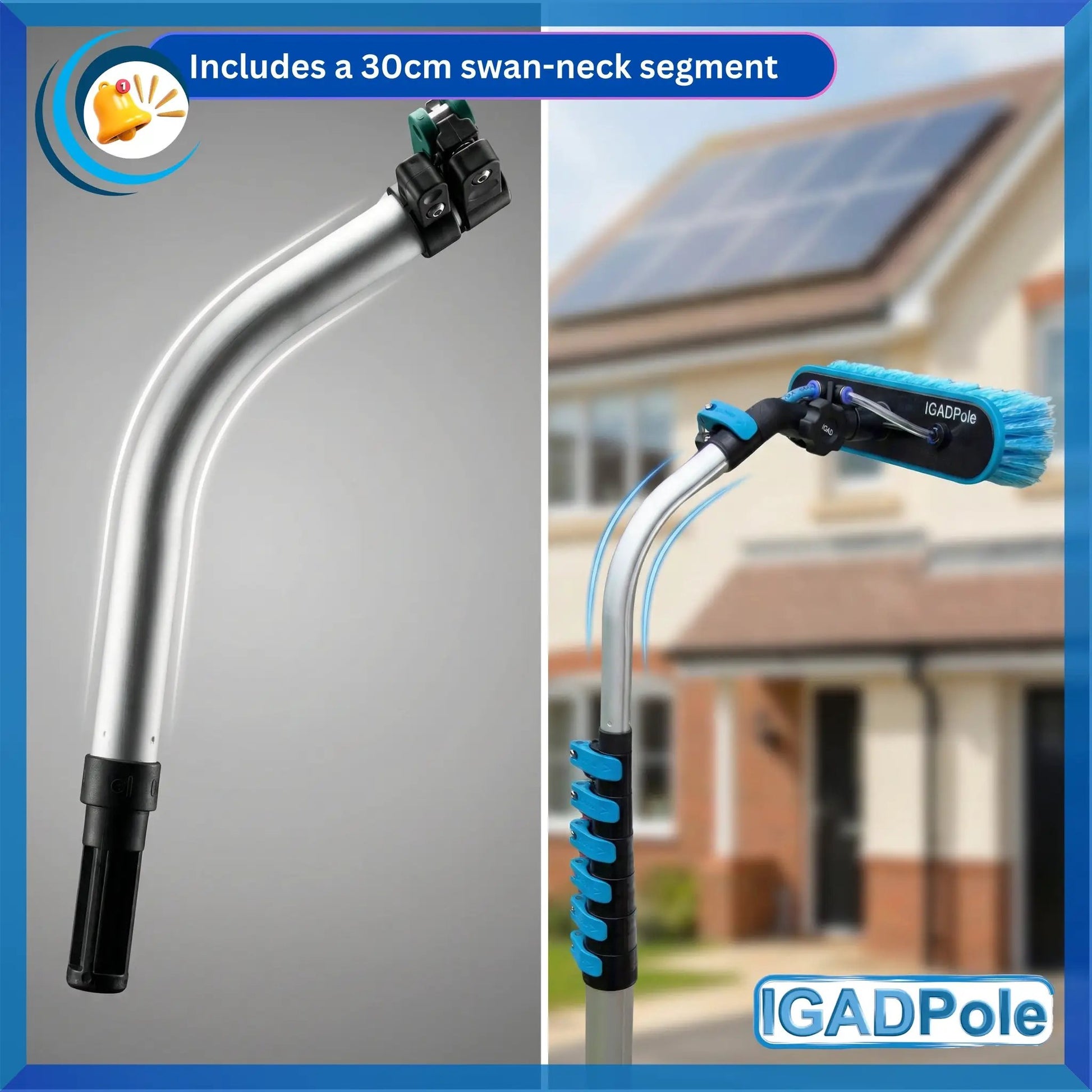IGADPole 8.6m (28ft) Washing Kit: Water-fed Brush, Cobweb Duster and 10”(25cm) Squeegee and Soap Dispenser by IGADPole
