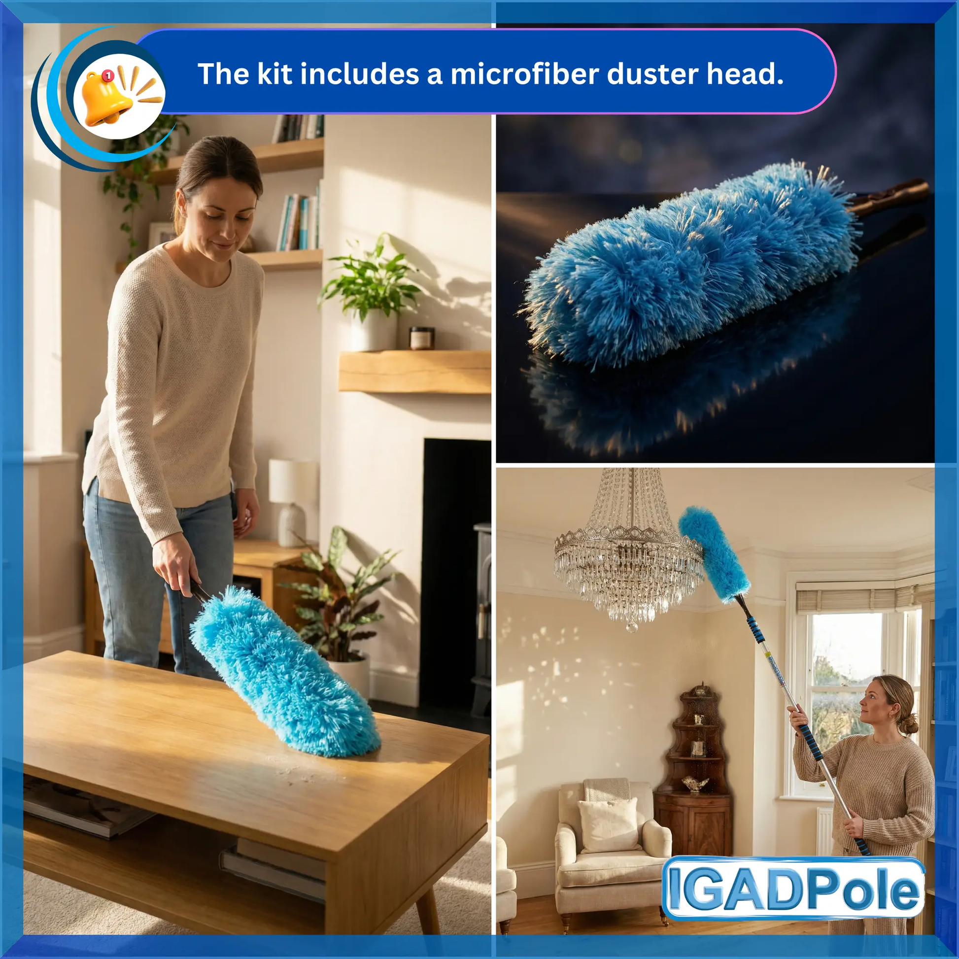 IGAD Pole 7m (24ft) Dusting Set: Extension Pole, Squeegee and 3 Dusting Attachments by IGADPole