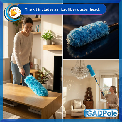 IGAD Pole 7m (24ft) Dusting Set: Extension Pole, Squeegee and 3 Dusting Attachments by IGADPole
