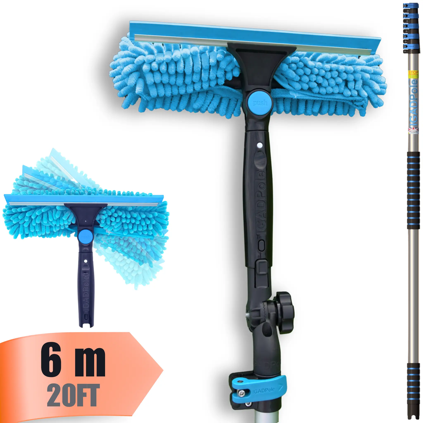 IGAD Pole 6m (20ft) Window Squeegee Cleaning Kit, Extension Pole and 10"(25cm) Window Squeegee by IGADPole