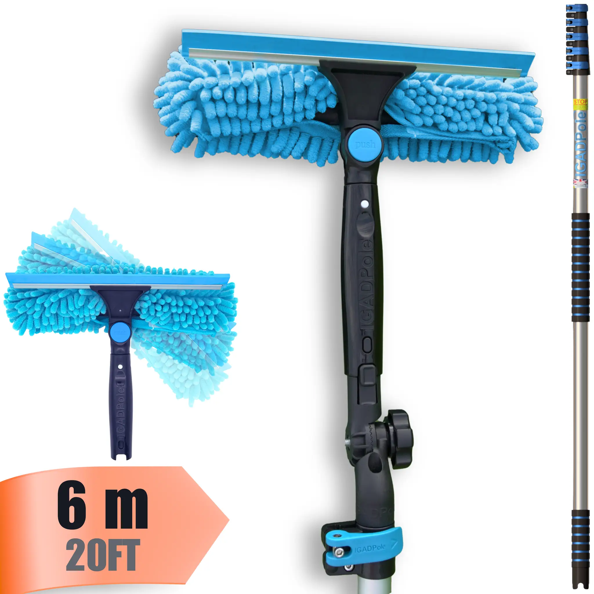 IGAD Pole 6m (20ft) Window Squeegee Cleaning Kit, Extension Pole and 10"(25cm) Window Squeegee by IGADPole