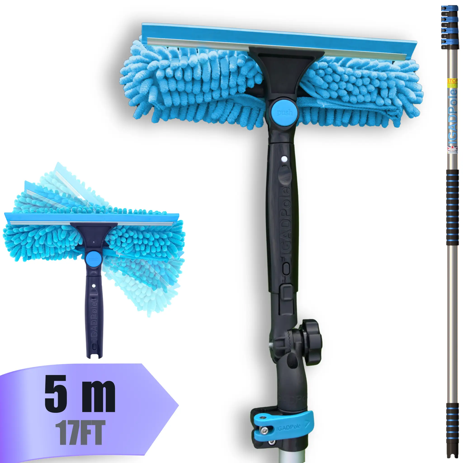IGAD Pole 5m (17ft) Window Squeegee Cleaning Kit, Extension Pole and 10"(25cm) Window Squeegee by IGADPole