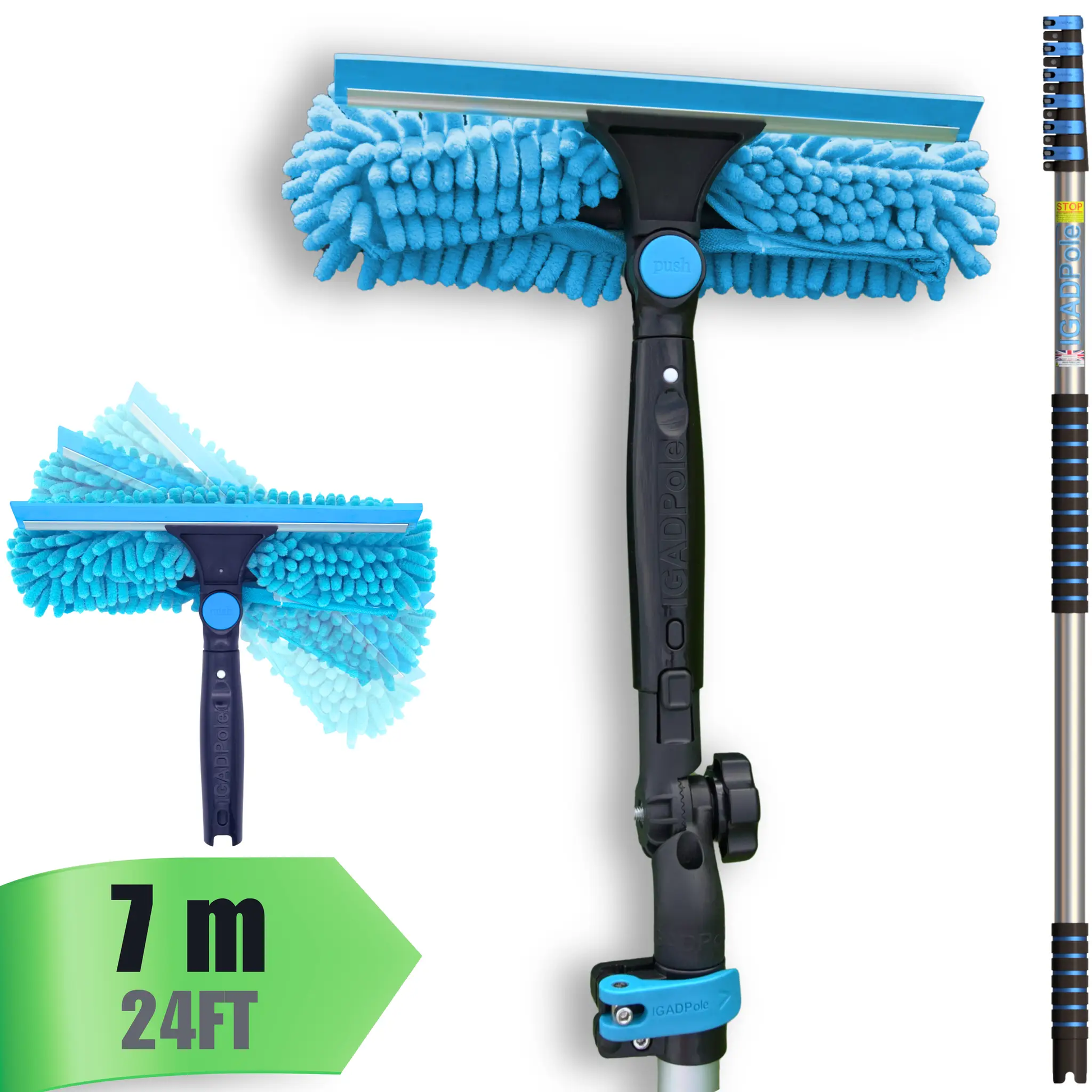 IGADPole 7m (24ft) Window Squeegee Cleaning Kit, Extension Pole and 10"(25cm) Window Squeegee by IGADPole