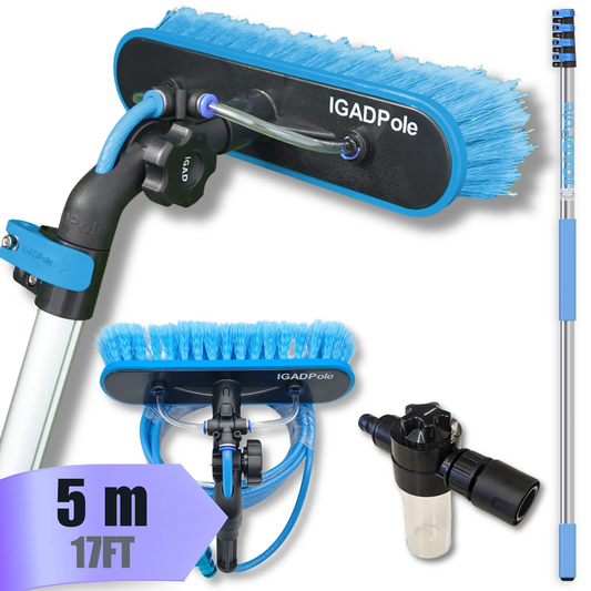 IGAD Pole 5m (17ft) Extension Pole Kit with Water-fed Brush and Hose, with 4-Stage Telescoping Pole 5-17ft Pole by IGADPole
