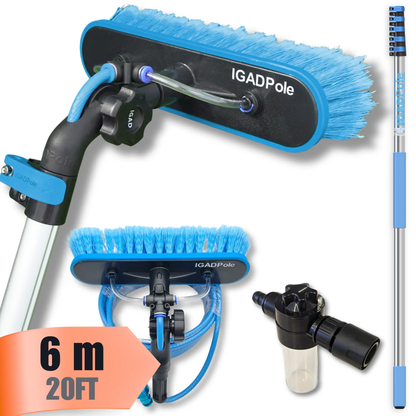 IGAD Pole 6m (20ft) Extension Pole Kit with Water-fed Brush and Hose, with 5-Stage Telescoping Pole 5-20ft Pole by IGADPole
