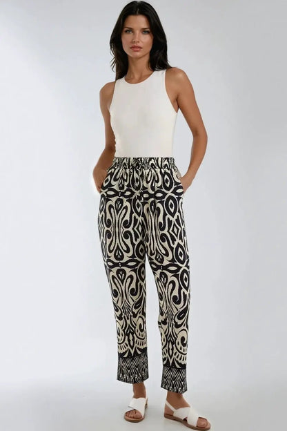 Navy Ikat Print Pull On Trousers by Aftershock London