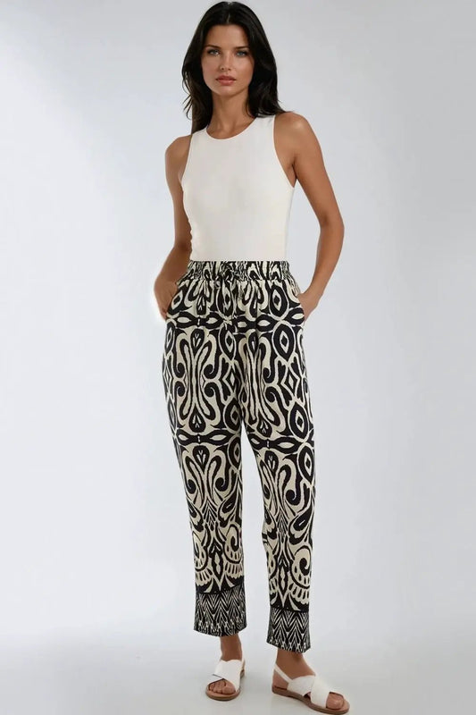 Navy Ikat Print Pull On Trousers by Aftershock London