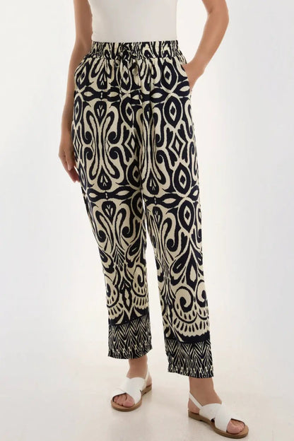 Navy Ikat Print Pull On Trousers by Aftershock London