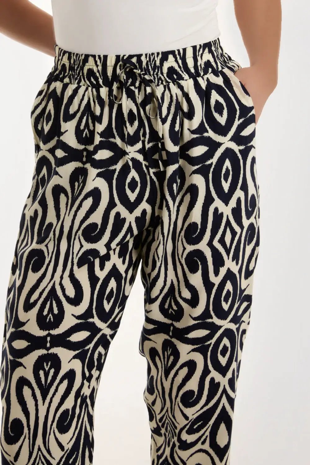 Navy Ikat Print Pull On Trousers by Aftershock London