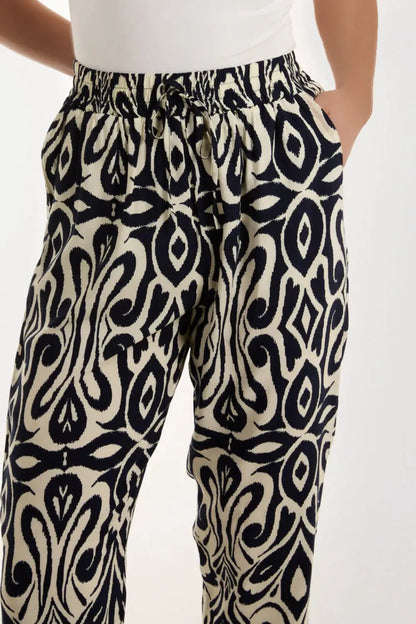 Navy Ikat Print Pull On Trousers by Aftershock London