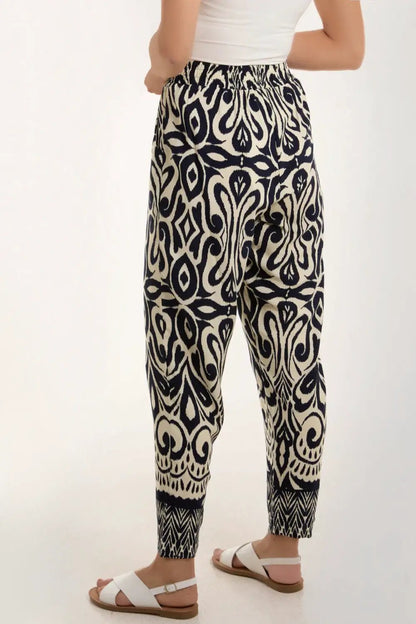 Navy Ikat Print Pull On Trousers by Aftershock London