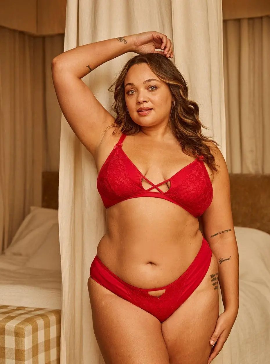 Passion Red - Lace Organic Cotton & Silk Bralette by Juliemay Lingerie