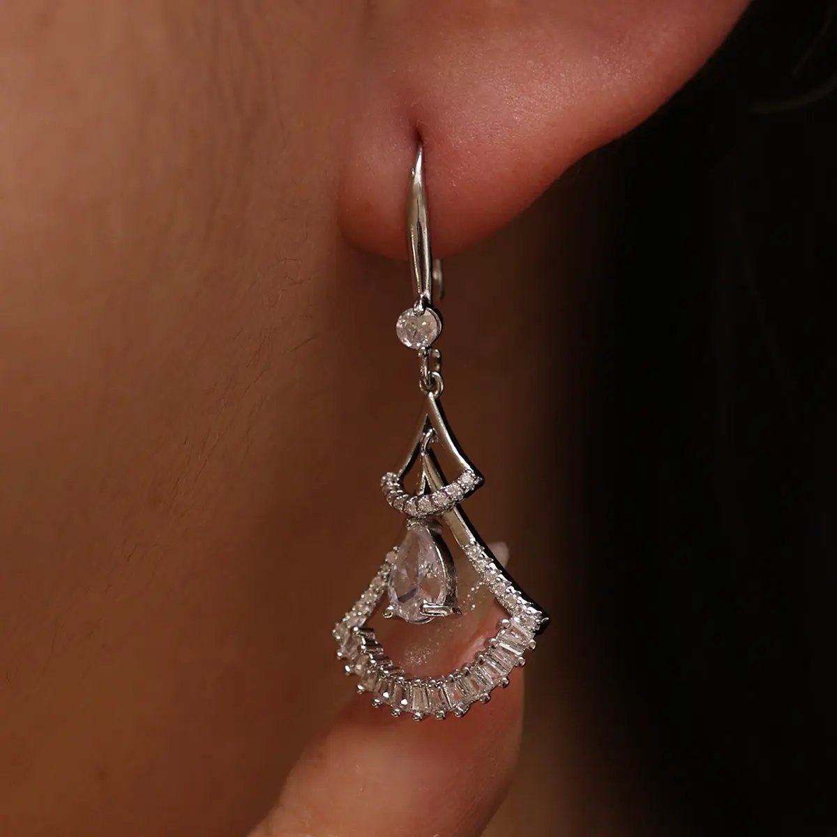 cubic hook drop earrings by Nabi London