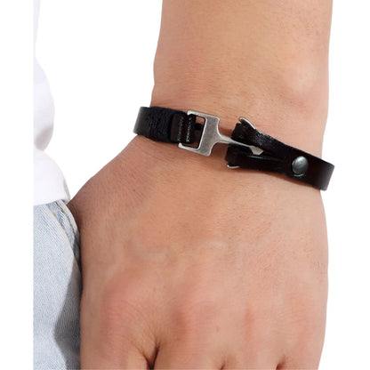 Men's Black Leather Silver Hook Bracelet by Aye Do Gifts