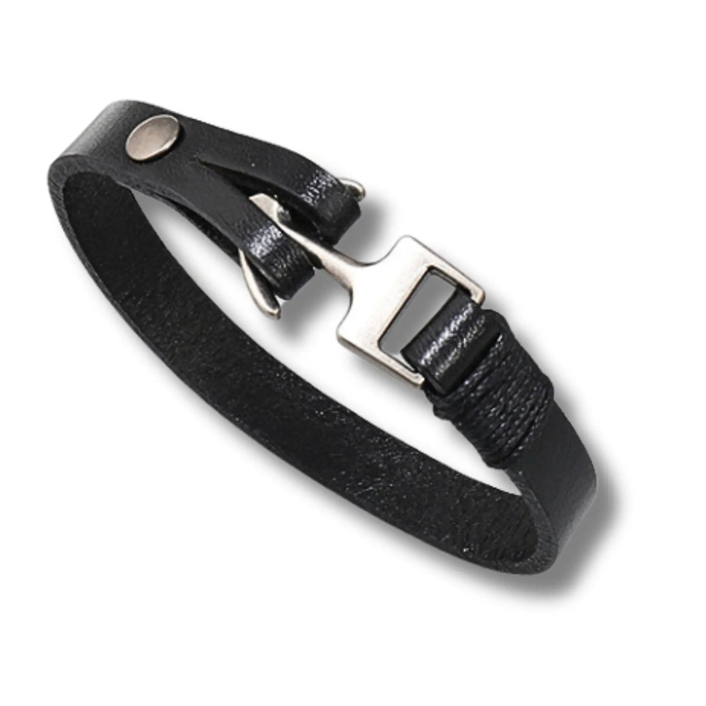 Men's Black Leather Silver Hook Bracelet by Aye Do Gifts