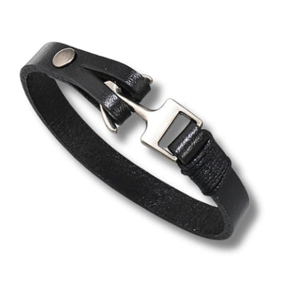 Men's Black Leather Silver Hook Bracelet by Aye Do Gifts