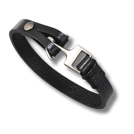 Men's Black Leather Silver Hook Bracelet by Aye Do Gifts