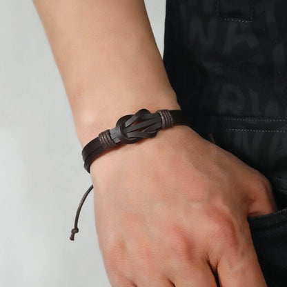 Black Leather Retro Knot Bracelet by Aye Do Gifts