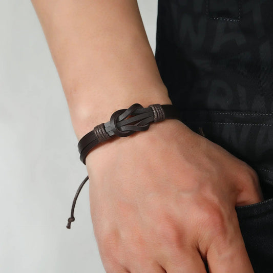Black Leather Retro Knot Bracelet by Aye Do Gifts