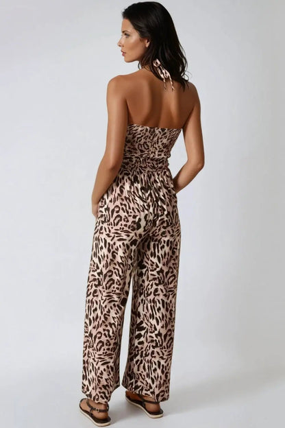 Leopard Print Shirred Jumpsuit by Aftershock London