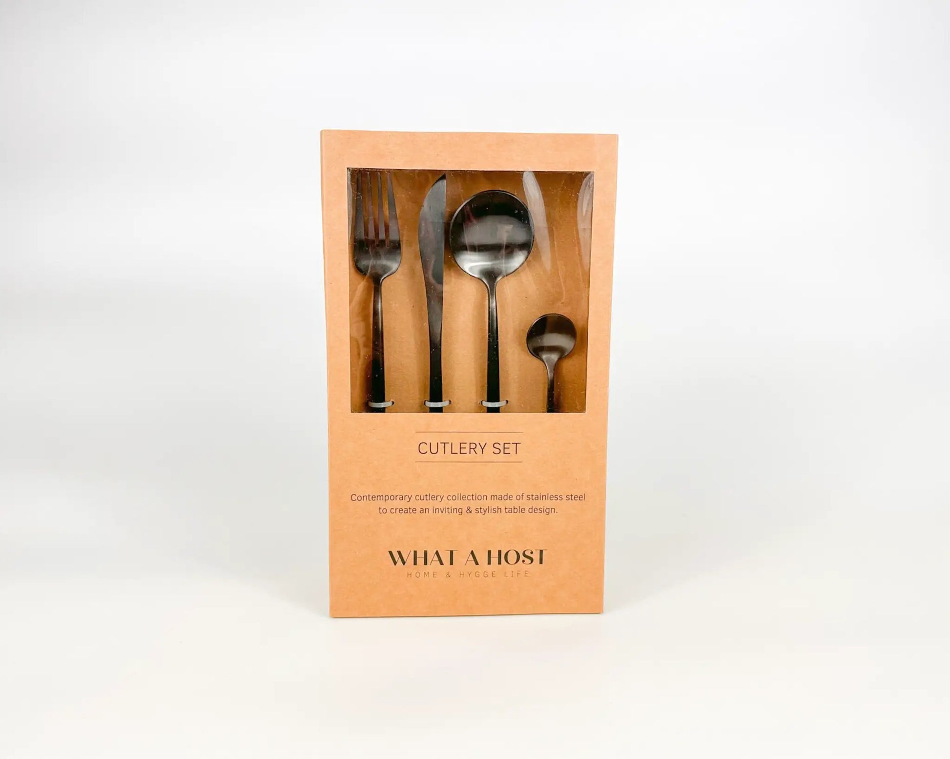 London Black Cutlery Set – 16 or 24 Piece Stainless Steel Matte Flatware by WHAT A HOST