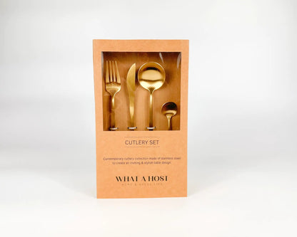 London Gold Cutlery Set – 16 or 24 Piece Stainless Steel Flatware by WHAT A HOST