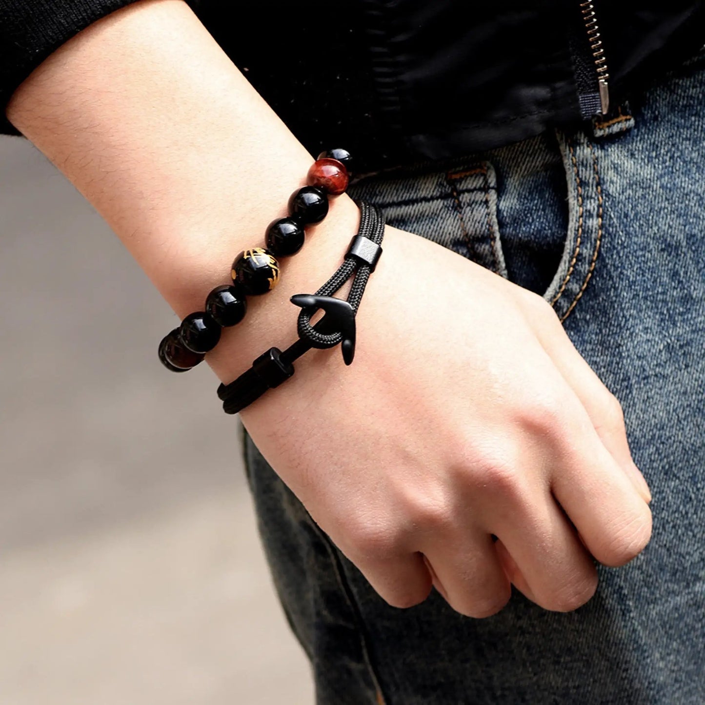 Men's Black Anchor Bracelet by Aye Do Gifts