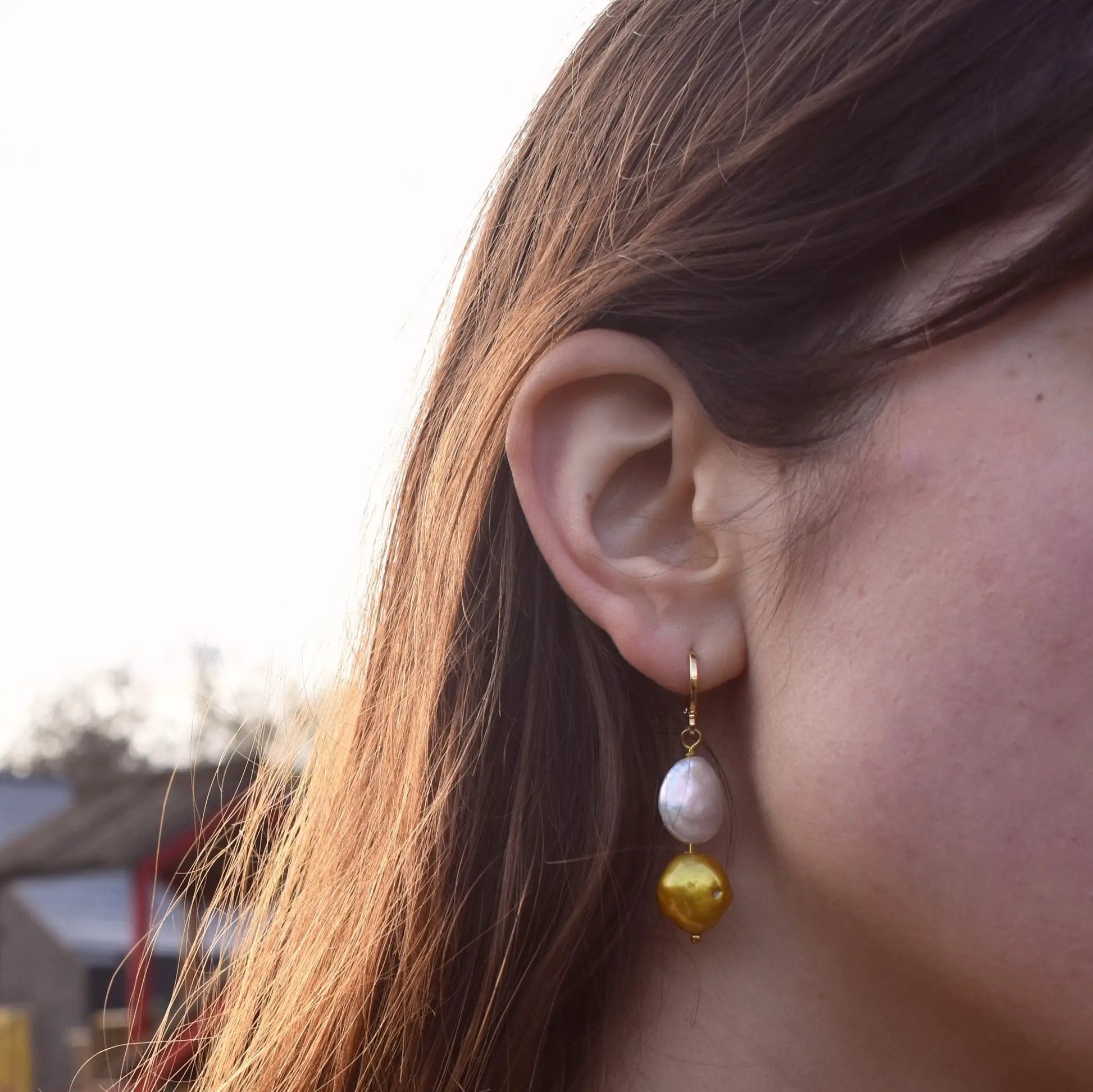 White Coin and Gold Pearl Freshwater Pearl Earrings | by Ifemi Jewels by Ifemi Jewels