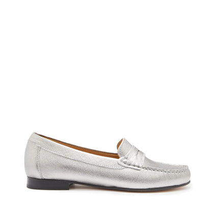 Women's Penny Loafers Leather Sole, titanium metallic leather by Hugs & Co.