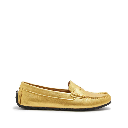 Women's Tyre Sole Penny Loafers, yellow gold leather by Hugs & Co.