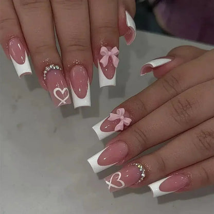 Mid Long Pink Leopard Press-On Nails with Bow by Cashymart