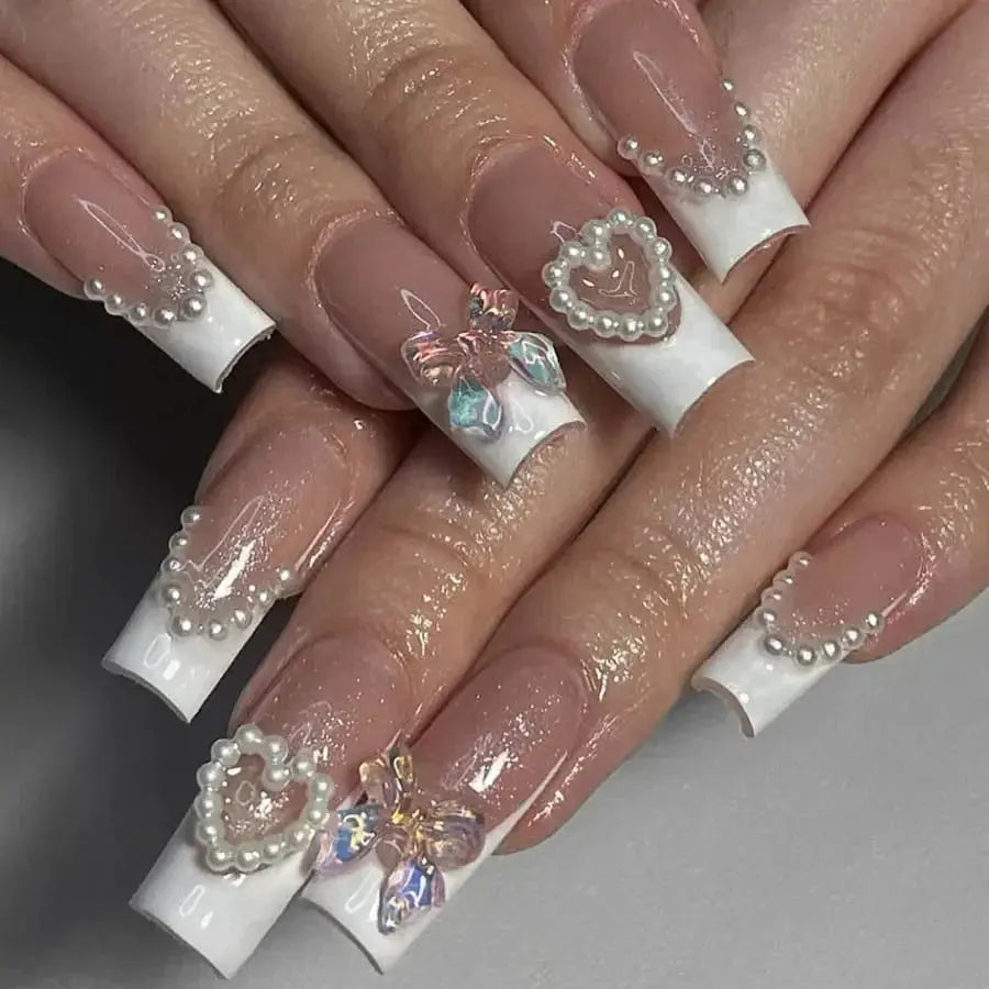 Mid Long Pink Leopard Press-On Nails with Bow by Cashymart