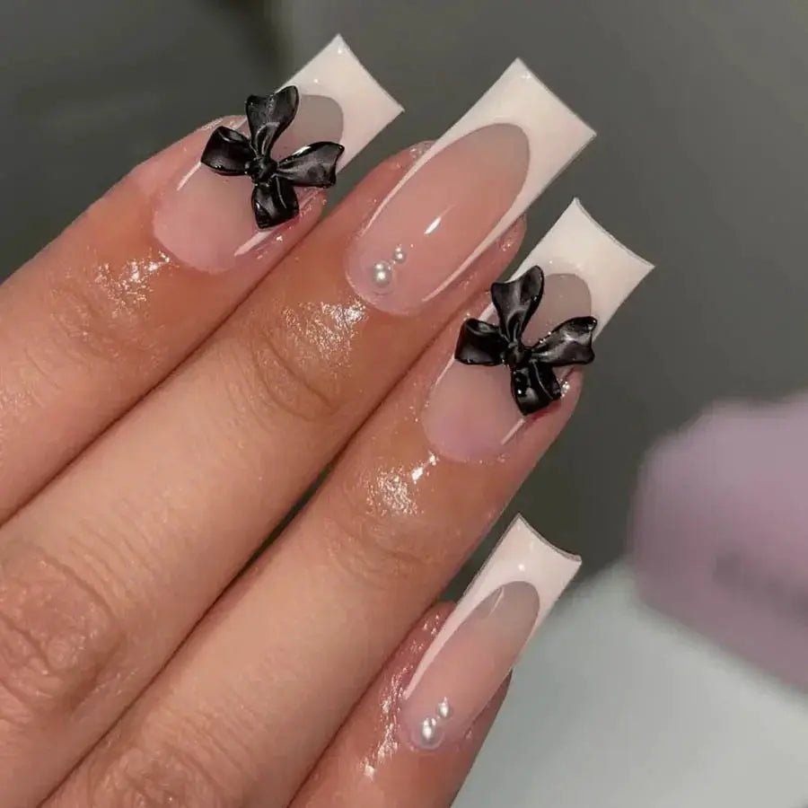 Mid Long Pink Leopard Press-On Nails with Bow by Cashymart