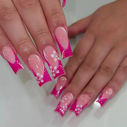 Mid Long Pink Leopard Press-On Nails with Bow by Cashymart