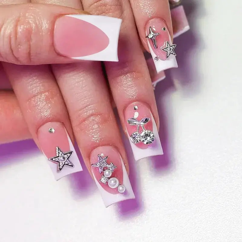 Mid Long Pink Leopard Press-On Nails with Bow by Cashymart