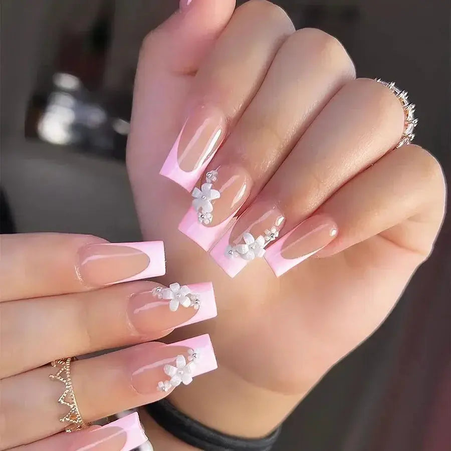 Mid Long Pink Leopard Press-On Nails with Bow by Cashymart